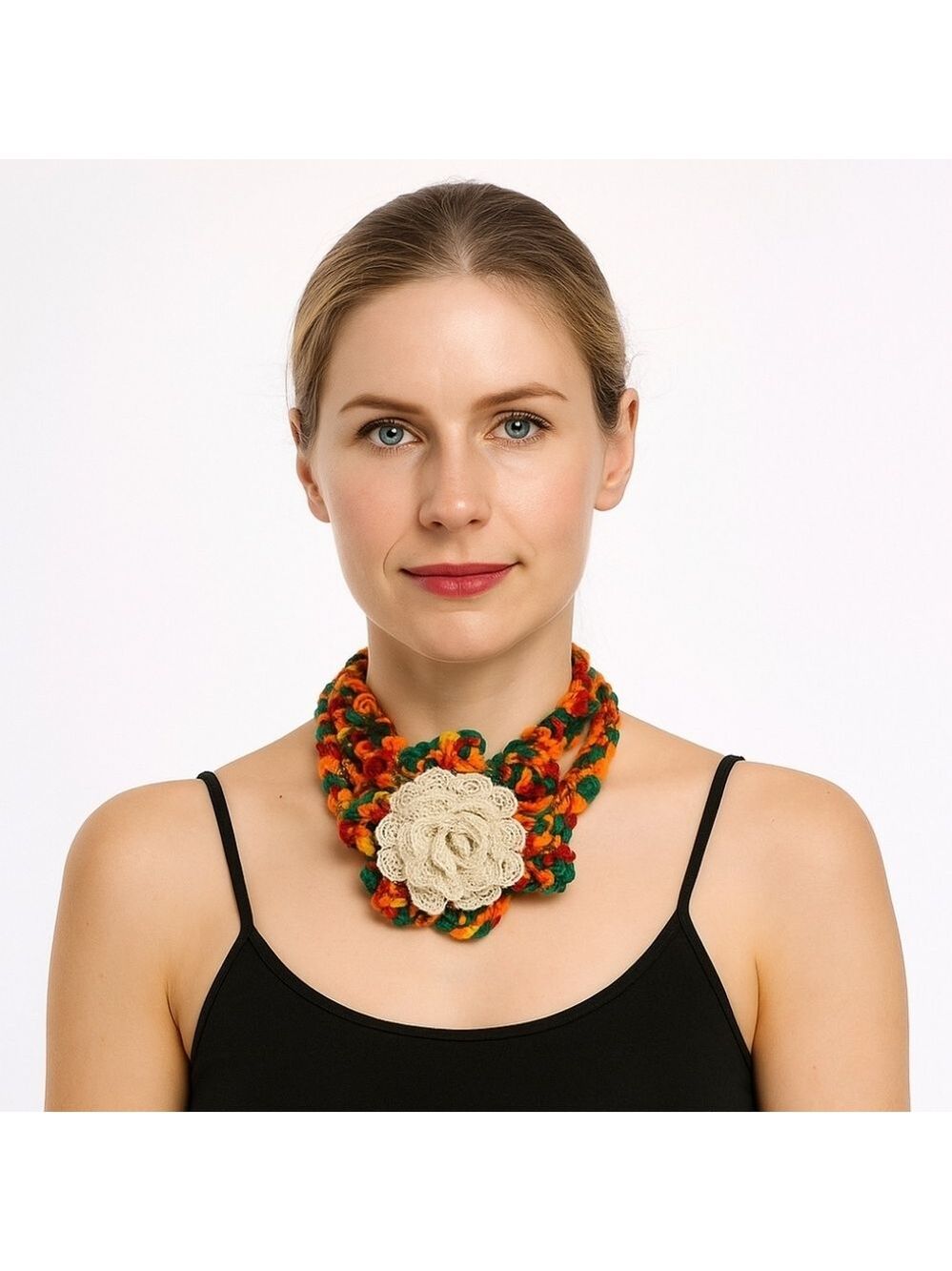 Hand Crafted Jewerly Colorful Crochet Flower Bracelet Multiway chocker Belt 18"
